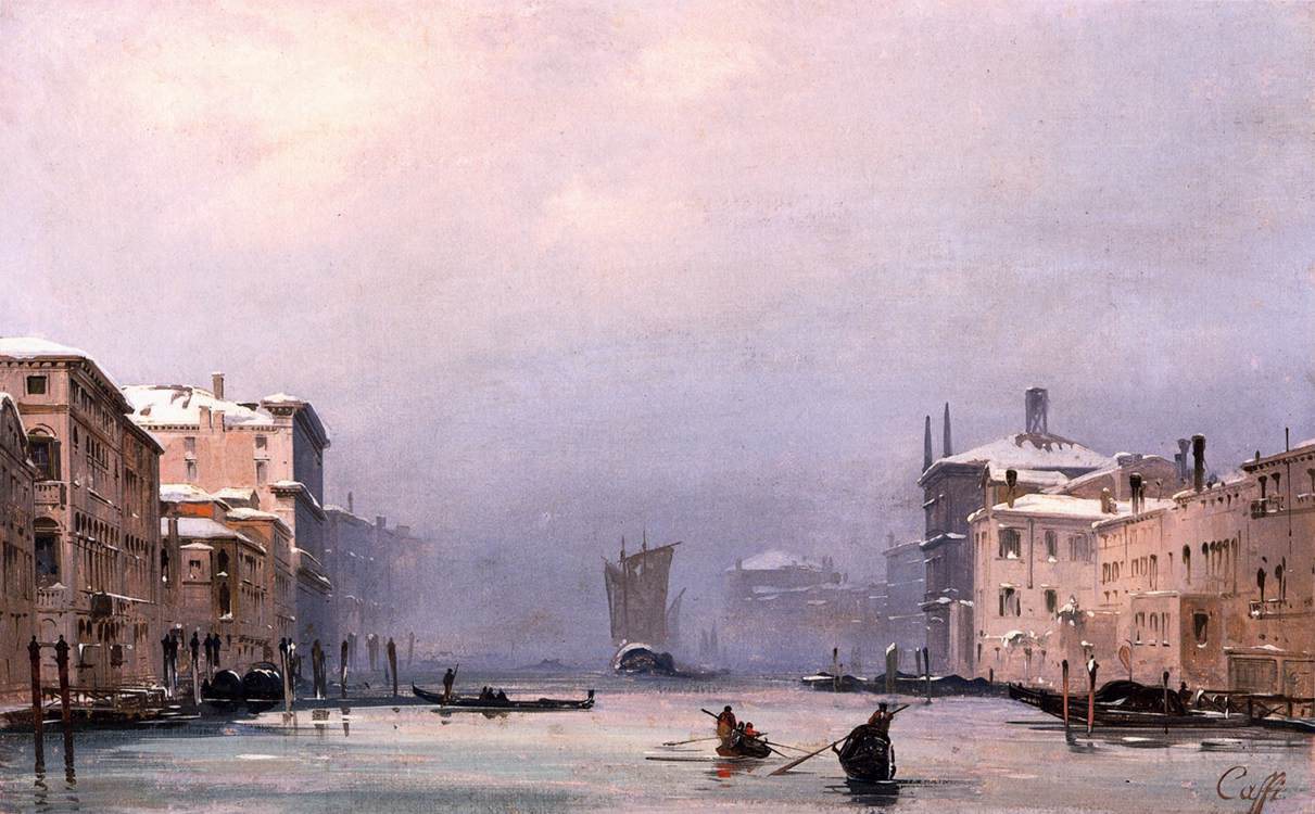Ippolito Caffi - Neige et brouillard sur le Grand Canal, ca 1840