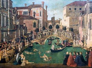 Gentile Bellini, Miracle of the Cross at the Bridge of S. Lorenzo (1500)
